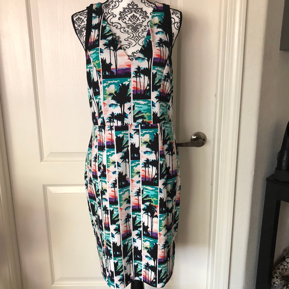 NICOLE BY NICOLE MILLER SCUBA PALM PRINT DRESS L